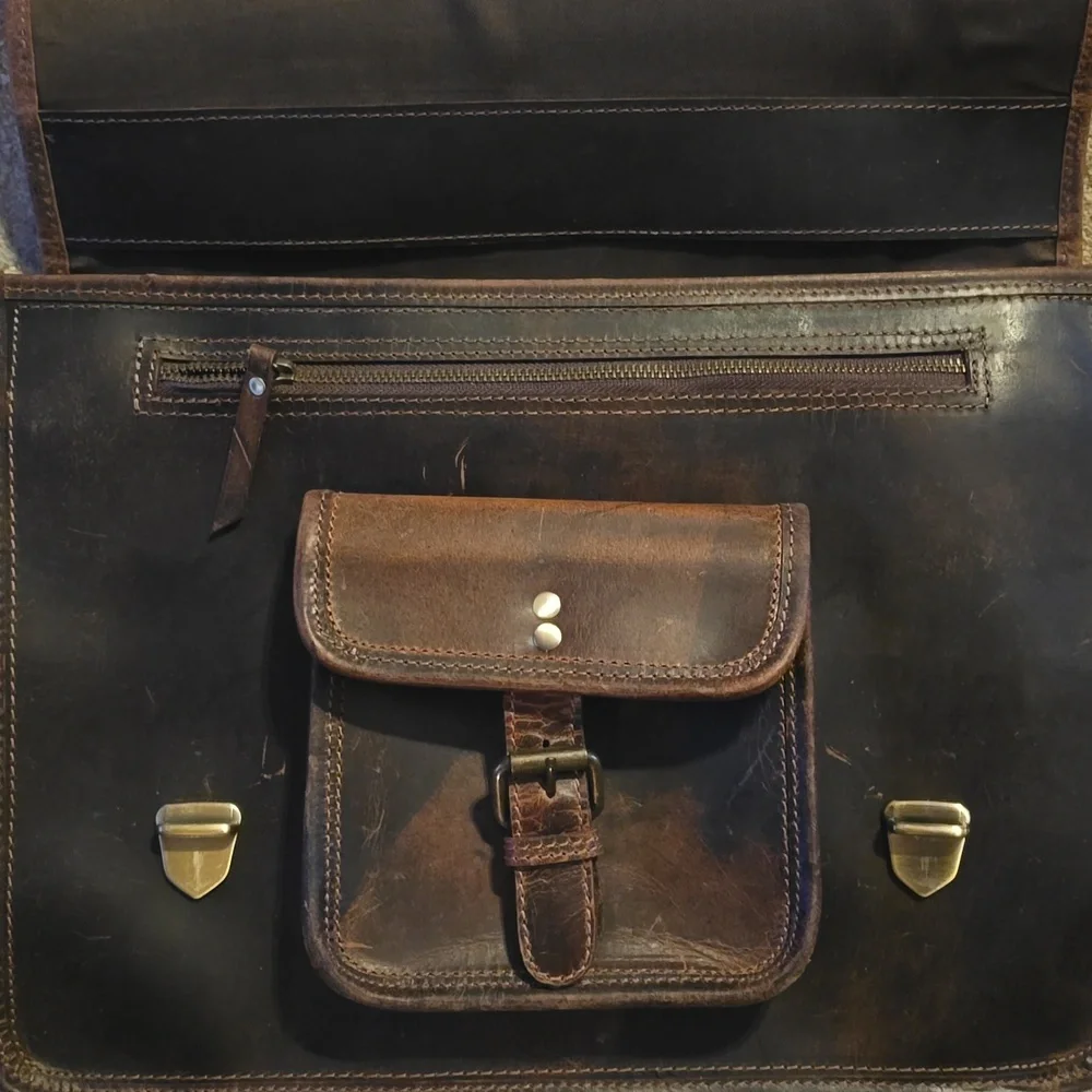Vintage Style Dark Brown Leather Messenger Bag